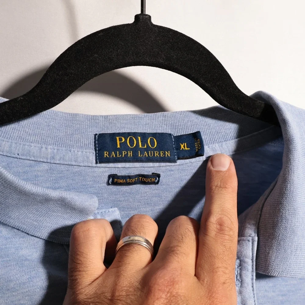 Polo Ralph Lauren Heather Blue Polo Short Sleeve Mens XL Pima Soft Touch Shirt *